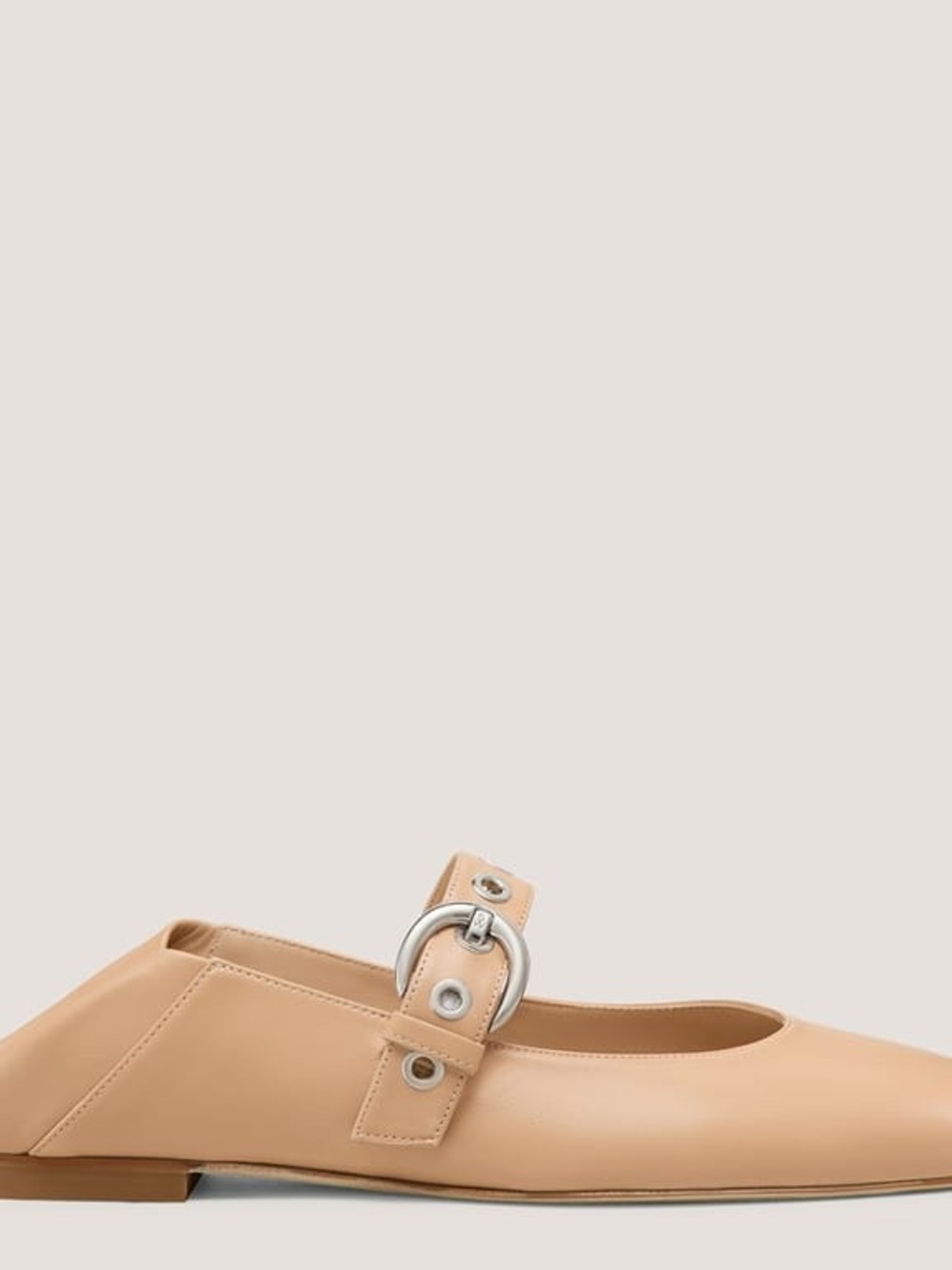 Women's Nude Leather Mary Jane Flats with Silver Buckle